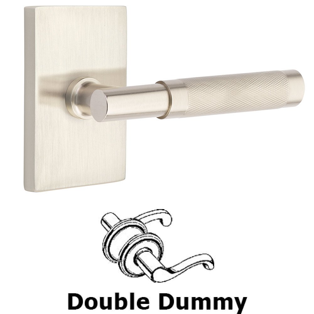 Double Dummy Knurled Lever with T-Bar Stem and Modern Rectangular Rose in Satin Nickel
