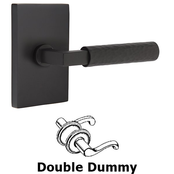 Double Dummy Hammered Lever with L-Square Stem and Modern Rectangular Rose in Flat Black