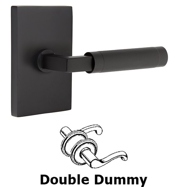 Double Dummy Knurled Lever with L-Square Stem and Modern Rectangular Rose in Flat Black