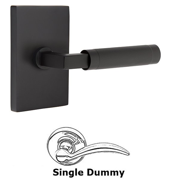 Single Dummy Knurled Lever with L-Square Stem and Modern Rectangular Rose in Flat Black