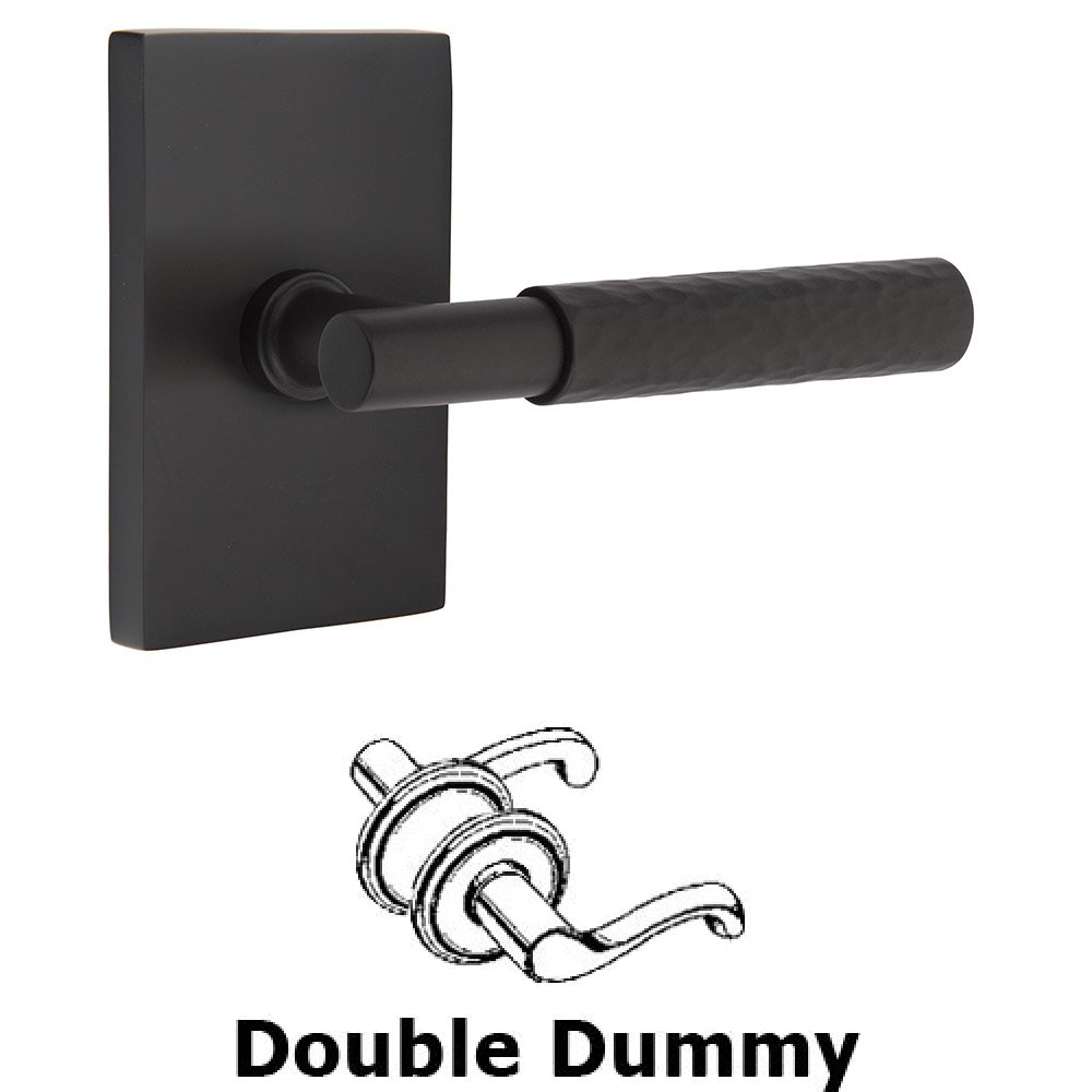 Double Dummy Hammered Lever with T-Bar Stem and Modern Rectangular Rose in Flat Black