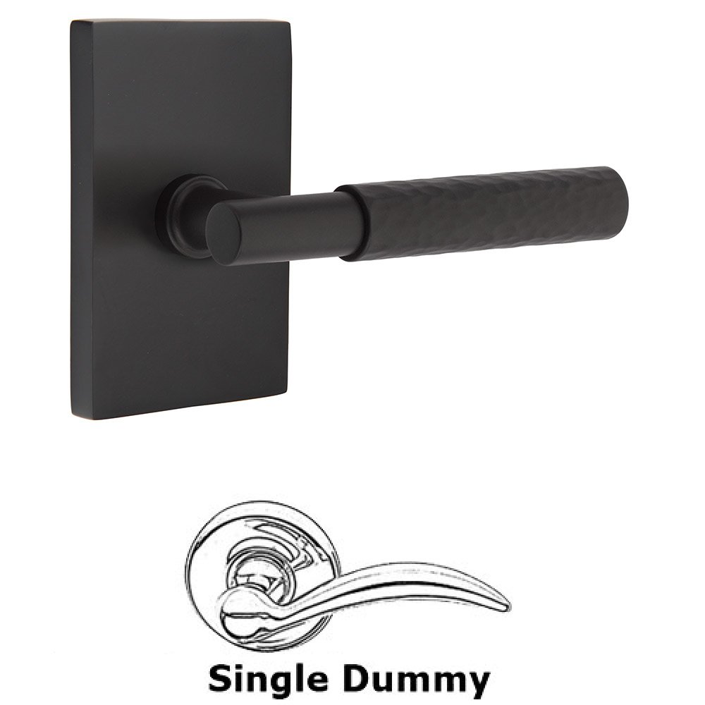 Single Dummy Hammered Lever with T-Bar Stem and Modern Rectangular Rose in Flat Black