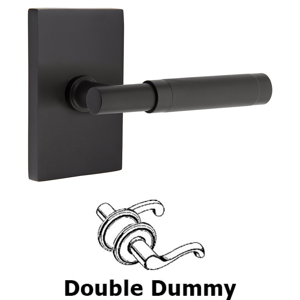 Double Dummy Knurled Lever with T-Bar Stem and Modern Rectangular Rose in Flat Black