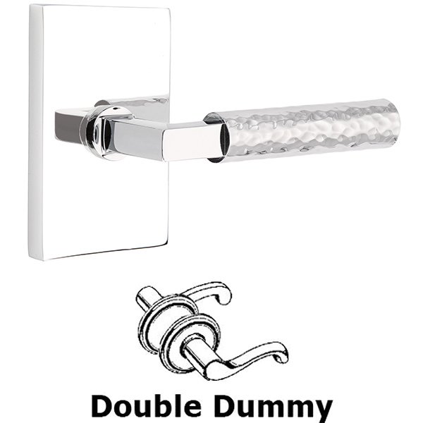 Double Dummy Hammered Lever with L-Square Stem and Modern Rectangular Rose in Polished Chrome
