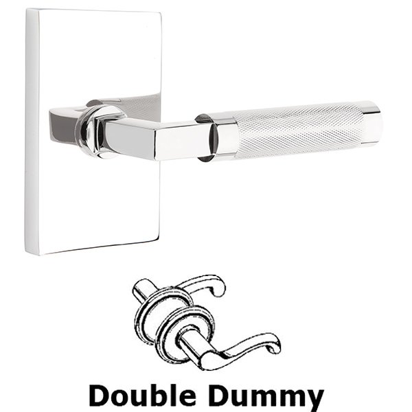 Double Dummy Knurled Lever with L-Square Stem and Modern Rectangular Rose in Polished Chrome