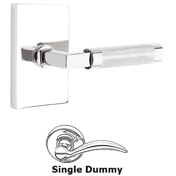 Single Dummy Knurled Lever with L-Square Stem and Modern Rectangular Rose in Polished Chrome