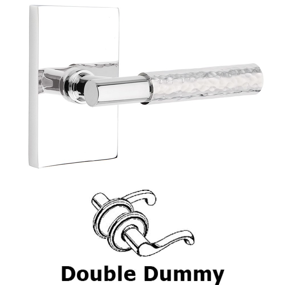 Double Dummy Hammered Lever with T-Bar Stem and Modern Rectangular Rose in Polished Chrome