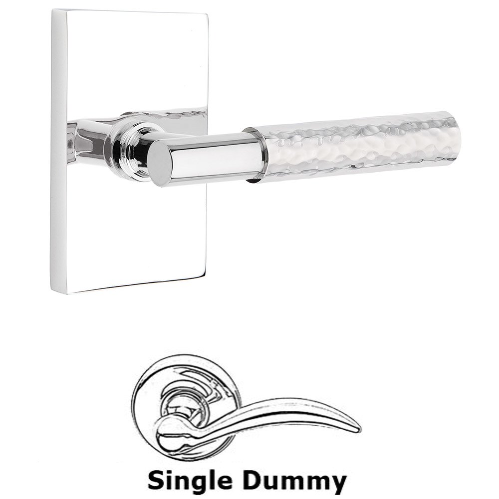 Single Dummy Hammered Lever with T-Bar Stem and Modern Rectangular Rose in Polished Chrome