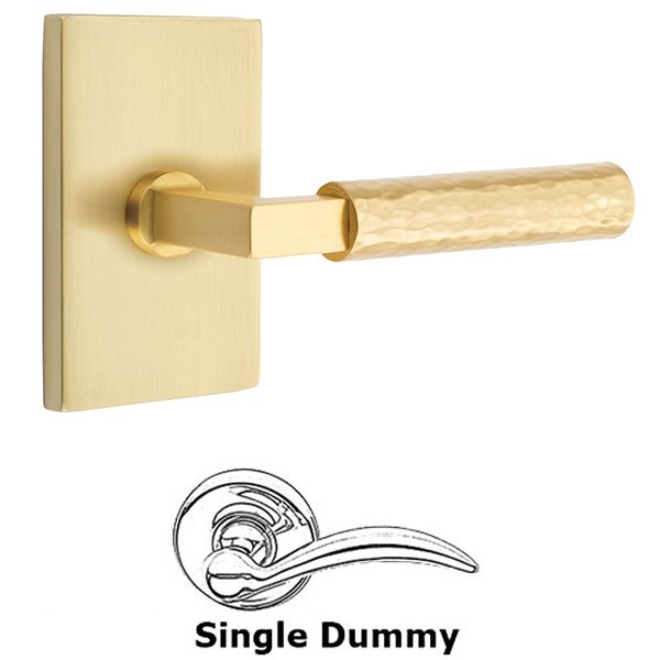 Single Dummy Hammered Lever with L-Square Stem and Modern Rectangular Rose in Satin Brass
