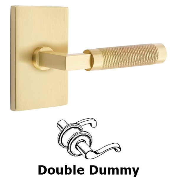 Double Dummy Knurled Lever with L-Square Stem and Modern Rectangular Rose in Satin Brass