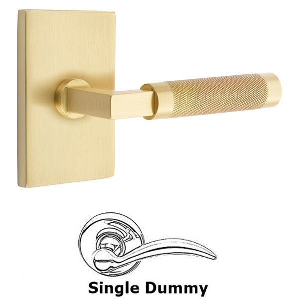 Single Dummy Knurled Lever with L-Square Stem and Modern Rectangular Rose in Satin Brass
