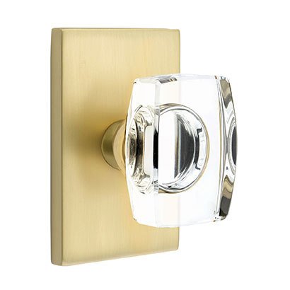 Windsor Double Dummy Door Knob with Modern Rectangular Rose in Satin Brass
