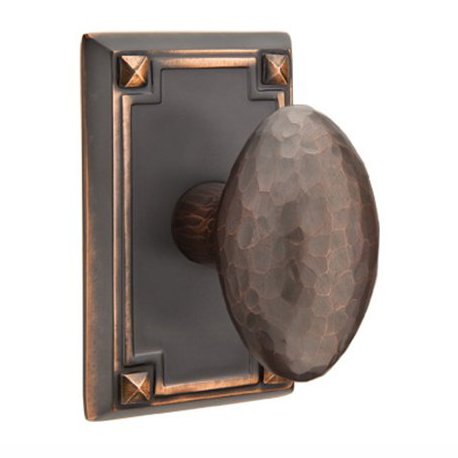 Single Dummy  Hammered Egg Door Knob with Arts & Crafts Rectangular Rose in Oil Rubbed Bronze