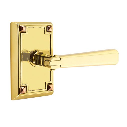 Right Handed Double Dummy Arts & Crafts Door Lever with Arts & Crafts Rectangular Rose in Unlacquered Brass