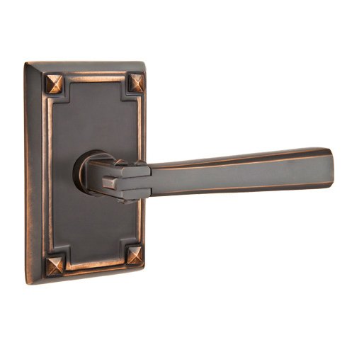 Right Handed Double Dummy Arts & Crafts Door Lever with Arts & Crafts Rectangular Rose in Oil Rubbed Bronze
