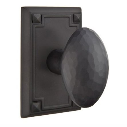 Double Dummy Hammered Egg Door Knob with Arts & Crafts Rectangular Rose in Flat Black