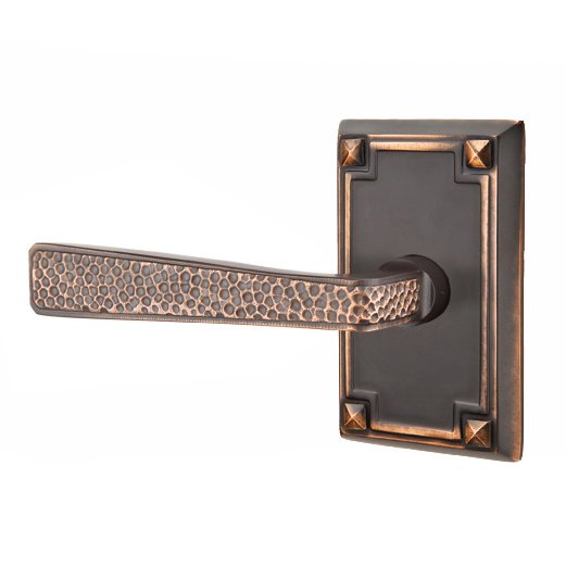 Left Handed Double Dummy Hammered Door Lever with Arts & Crafts Rectangular Rose in Oil Rubbed Bronze