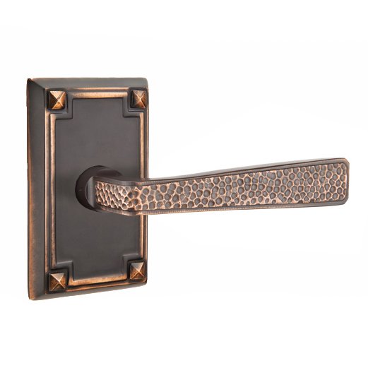 Right Handed Single Dummy  Hammered Door Lever with Arts & Crafts Rectangular Rose in Oil Rubbed Bronze