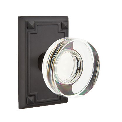 Modern Disc Glass Double Dummy Door Knob with Arts & Crafts Rectangular Rose in Flat Black