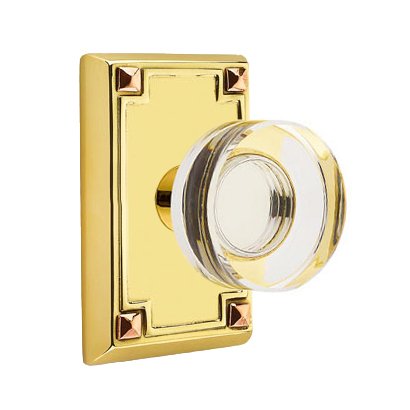 Modern Disc Glass Double Dummy Door Knob with Arts & Crafts Rectangular Rose in Unlacquered Brass