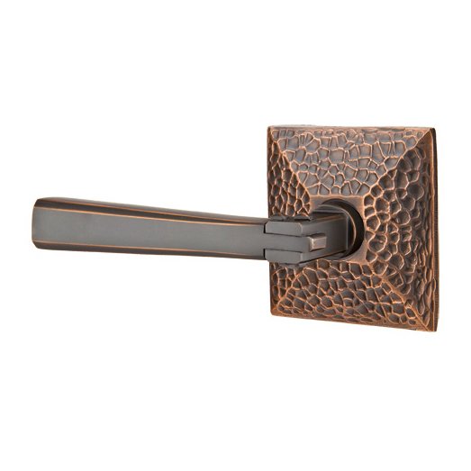 Left Handed Double Dummy Arts & Crafts Door Lever with Hammered Rose in Oil Rubbed Bronze