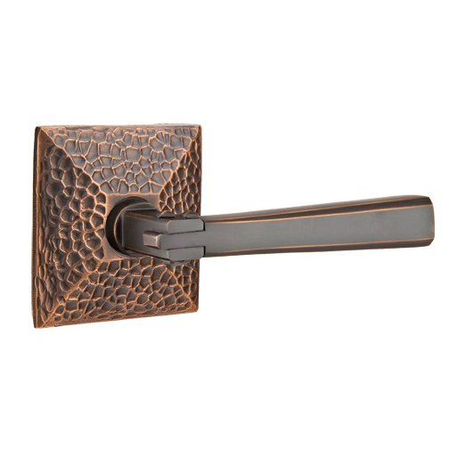 Right Handed Single Dummy  Arts & Crafts Door Lever with Hammered Rose in Oil Rubbed Bronze
