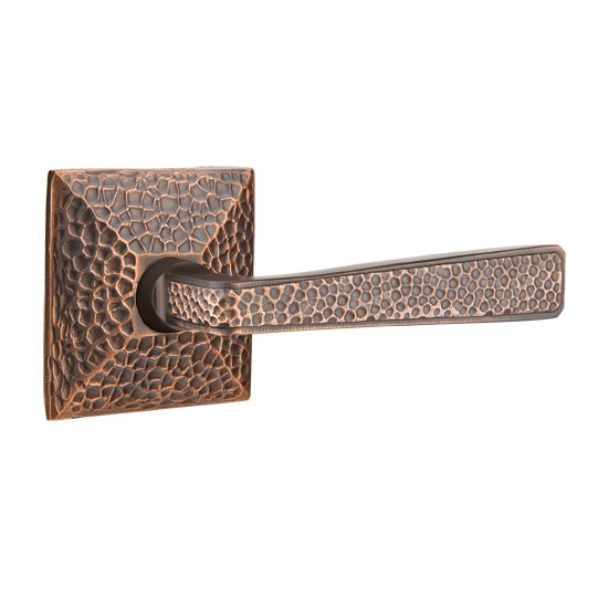 Right Handed Single Dummy  Hammered Door Lever with Hammered Rose in Oil Rubbed Bronze