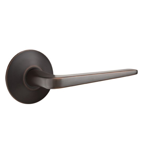 Single Dummy Right Handed Athena Door Lever With Modern Rose in Oil Rubbed Bronze