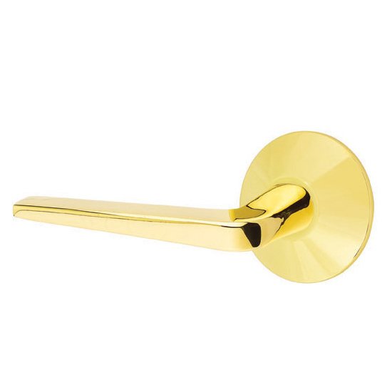 Single Dummy Left Handed Athena Door Lever With Modern Rose in Unlacquered Brass