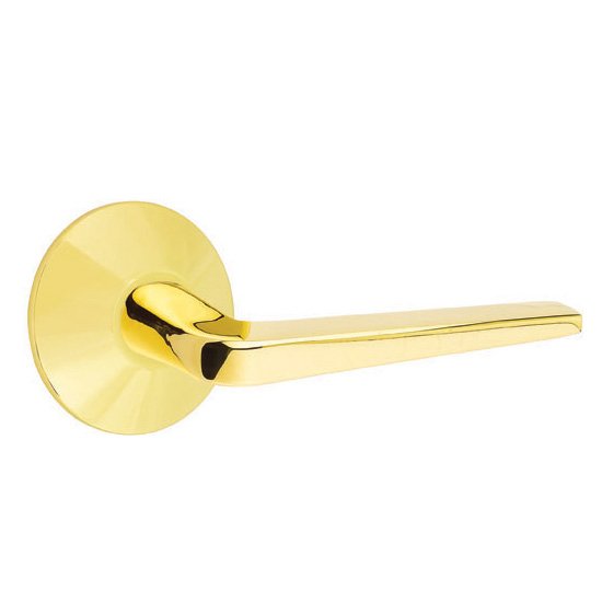 Single Dummy Right Handed Athena Door Lever With Modern Rose in Unlacquered Brass