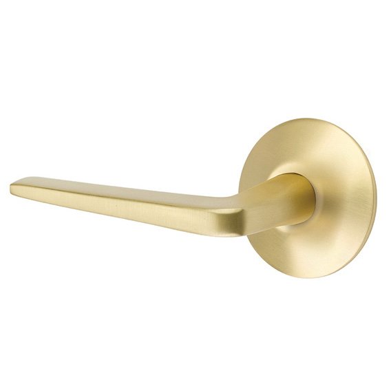 Single Dummy Left Handed Athena Door Lever With Modern Rose in Satin Brass