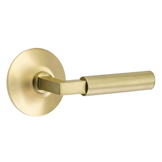 Single Dummy Right Handed Hercules Door Lever With Modern Rose in Satin Brass