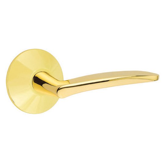 Single Dummy Right Handed Poseidon Door Lever With Modern Rose in Unlacquered Brass