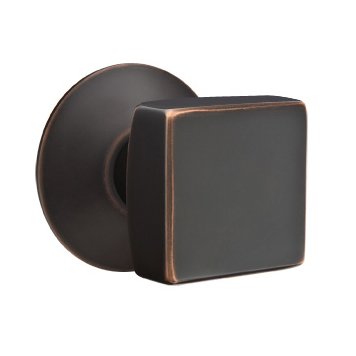 Single Dummy Square Door Knob With Modern Rose in Oil Rubbed Bronze