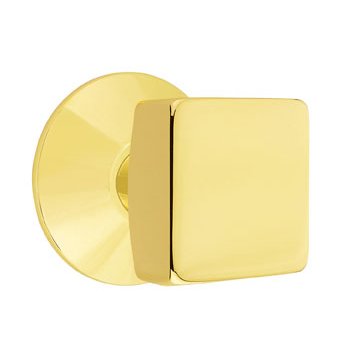 Single Dummy Square Door Knob With Modern Rose in Unlacquered Brass