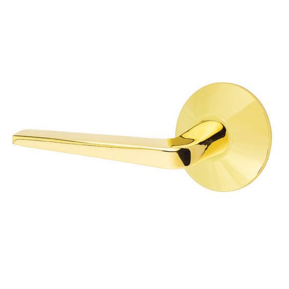 Double Dummy Athena Door Left Handed Lever With Modern Rose in Unlacquered Brass