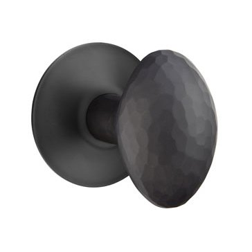 Double Dummy Hammered Egg Door Knob With Modern Rose in Flat Black