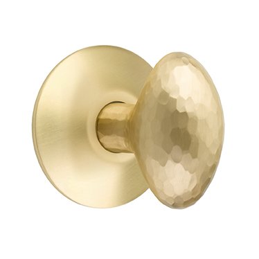 Double Dummy Hammered Egg Door Knob With Modern Rose in Satin Brass