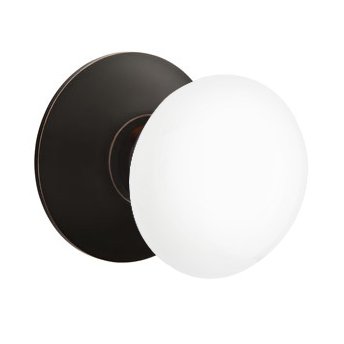 Double Dummy Ice White Porcelain Knob With Modern Rosette in Oil Rubbed Bronze