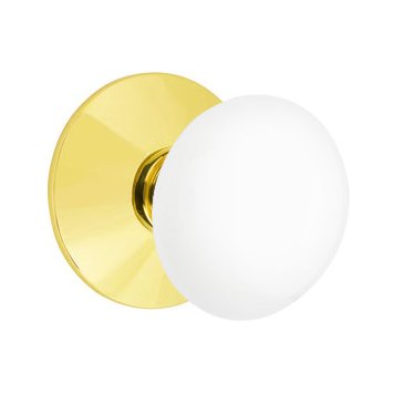 Double Dummy Ice White Porcelain Knob With Modern Rosette in Unlacquered Brass