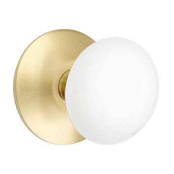 Double Dummy Ice White Porcelain Knob With Modern Rosette in Satin Brass