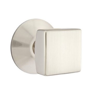 Double Dummy Square Door Knob With Modern Rose in Satin Nickel