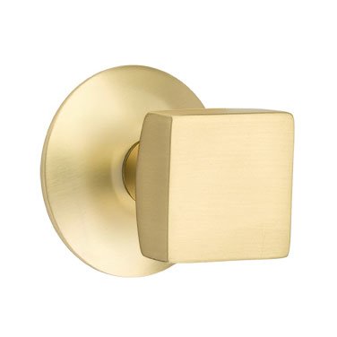 Double Dummy Square Door Knob With Modern Rose in Satin Brass