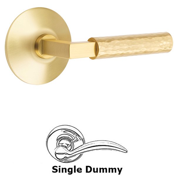 Single Dummy Hammered Lever with L-Square Stem and Modern Rose in Satin Brass
