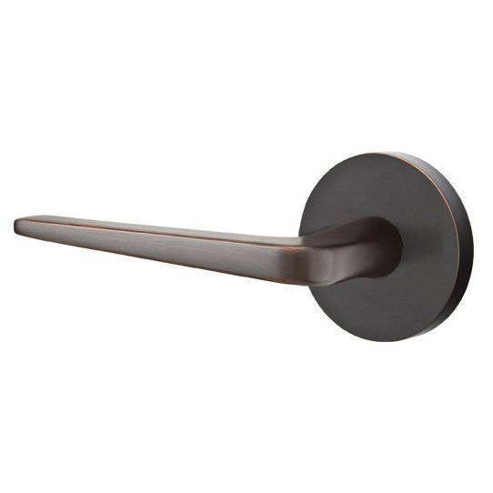 Single Dummy Left Handed Athena Door Lever With Disk Rose in Oil Rubbed Bronze