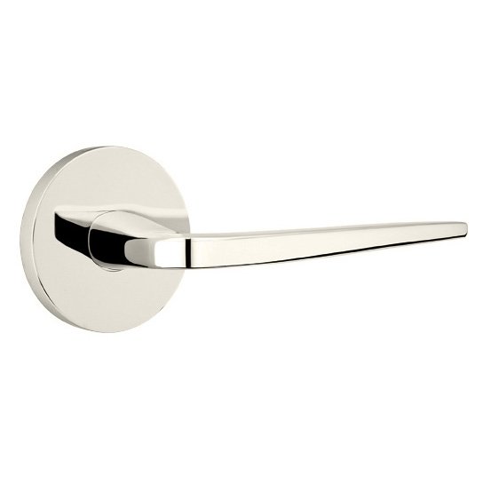 Single Dummy Right Handed Athena Door Lever With Disk Rose in Polished Nickel