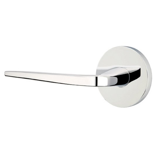 Single Dummy Left Handed Athena Door Lever With Disk Rose in Polished Chrome