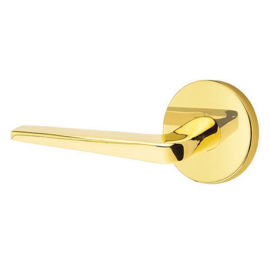 Single Dummy Left Handed Athena Door Lever With Disk Rose in Unlacquered Brass