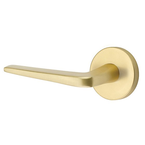 Single Dummy Left Handed Athena Door Lever With Disk Rose in Satin Brass