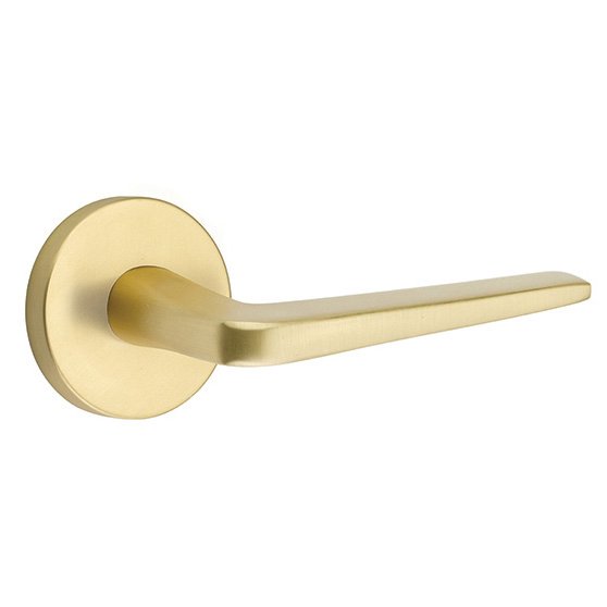 Single Dummy Right Handed Athena Door Lever With Disk Rose in Satin Brass